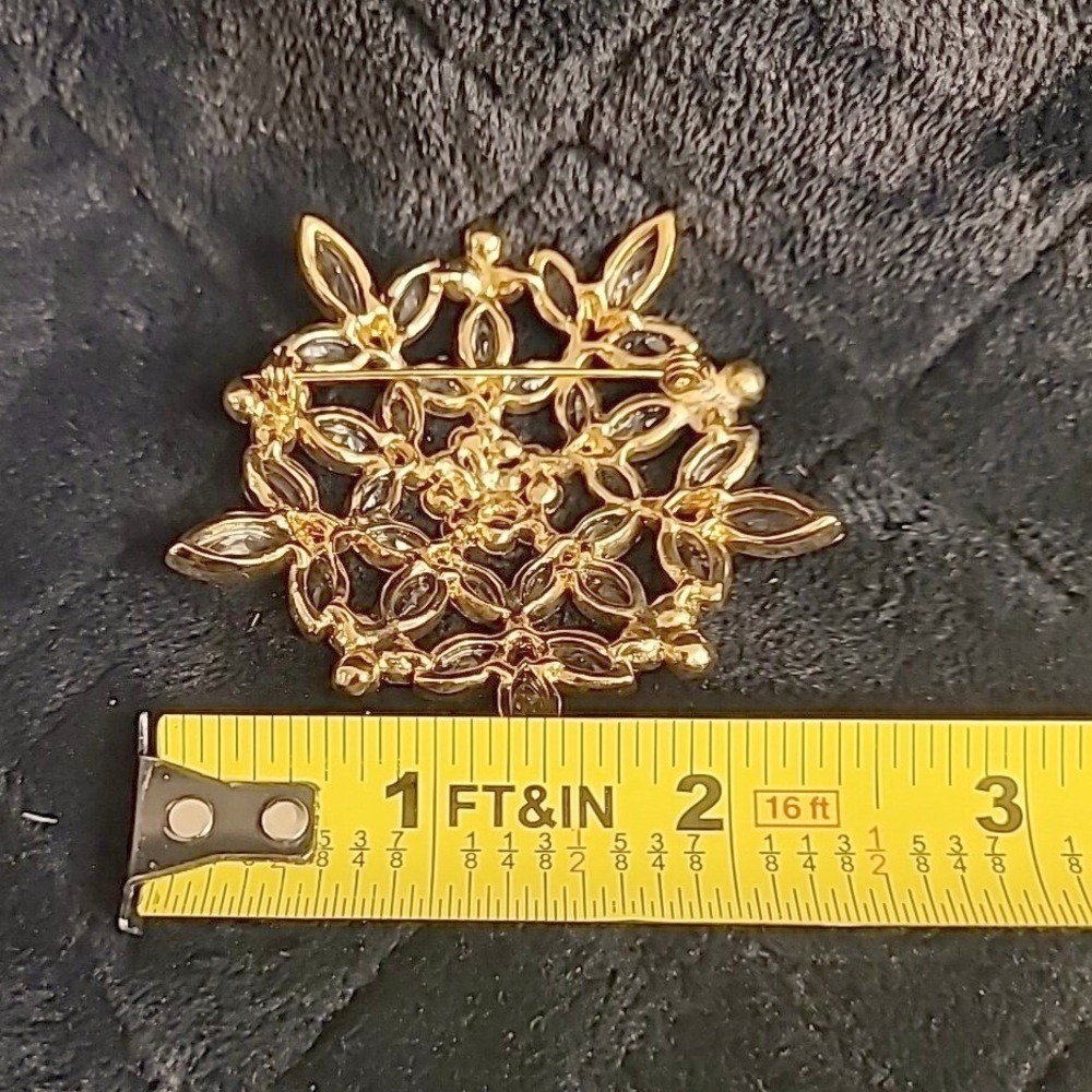 Rhinestones & Tan Aurora Borealis Gold-Tone Brooch‎ Pin 2.5" Vintage - Picture 4 of 7